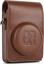 Camera Case, for Ricoh GR, GR II, GR III, GR3X Digital Camera, Adjustable Shoulder Strap, PU Leather Embossed Pattern, Protective Case, with Detachable Top Cover, Retro Style GR Camera Case (Coffee)
