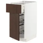 METOD / MAXIMERA base cab w wire basket/drawer/door, white/Sinarp brown, 40x60x80 cm
