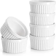 8 oz Ceramic Ramekins, Creme Brulee Ramekins Set of 6, Porcelain Ramekin for Baking, Souffle Ramekins for Desert, Pudding, Oven Safe to 500F, 5 * 10cm, White