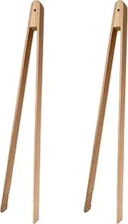 UPTALY 2 pcs Extra Long Beech Wood Tongs (40 cm/ 15.7''), No Painted No Waxed, Large Sized Toast Tongs with Extended Handle, for Bread, Cake, Fruit, Safe for Non-stick Cookware