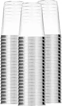 Pack of 50 Reusable Plastic Cups with Gold/Silver/Rose Gold Rim,12oz 360 ml Plastic Cups Reusable Drinking Cups Elegant Party Wine Glasses for Champagne Beer Cocktail Soda Dessert (Silver)