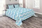 Antique Quilted Coverlet & Pillow Shams Set, Sealife Aqua Zig Zag Print