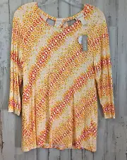 NWT Chicos Top Womans 0-Small Artsy Cross Back Dreamy Drops 3/4 Sleeve Knit Boho