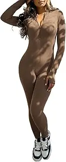 [FEESHOW] Women's Body Sport Leotard Long Sleeve Catsuit Backless Top Gymnastic Workout Jooging