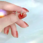 Tiny Gold Love Faith Cross Pave Cubic Zirconia Stud Earrings