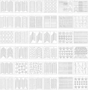 Eboot 1275 Pieces 49 Designs Nail Art Stencils French Tip Guides Stickers Form Fringe Guides Vinyl, 36 Sheets