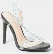 Bebe Women's Size 6 Alissa Studded Heeled Open Toe Sandals Black Org $100