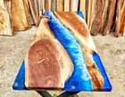 Blue Epoxy Resin Table Top Accacia Wood Table Top Custom Dinning Table Decor