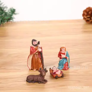 Qm🌹各種聖誕樹脂工藝品耶穌誕生馬槽組聖誕場景裝飾教堂擺件