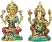 [Artvarko] Brass Laxmi Ganesha Statue Ganesh Murti for Blessing Health Happiness and Stability at Home Décor Office Diwali Gift Height- 6 Inches