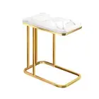 30x50cm White Ceramic Sofa Side Square Mini Table w/ Gold Metal Legs