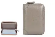 RFID Blocking Card Holder Genuine Leather Wallet with Zipper Card Case-Gray