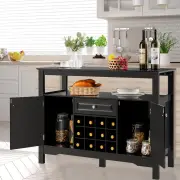 CostwayModern Dining Buffet Cabinet with Wine Rack &amp; 2 Cabinets &amp; Drawer-Black