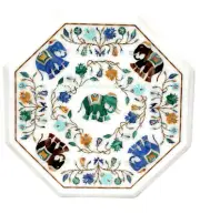 15'' antique white Marble side wall panel Table Top Inlay pietra dura elephant