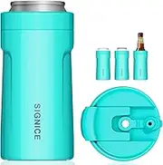 4 In 1 Insulated Universal Can Cooler with Lid - Newest Signice 12 Oz Stainless Steel Can Cooler Double Walled Vacuum Insulator for Skinny Tall Slim Standard Regular Can Beer Bottle (Aqua)