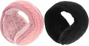 [Baluue] 2pcs Foldable Back-worn Knitted Earmuffs for Autumn and Winter Warm Earmuffs (Leather Pink) 2pcs For Adults Women Ear Muffs for Winter Running Ear Warmer Fur Polyester