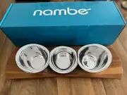 NAMBE Trio Condiment Set - Three Alloy Bowls with Acacia Wood Tray 2004 Vintage
