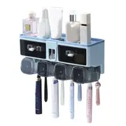 Toothbrush Shelf Punch Free Wall Mounted Mouthwash Cup Holder Toilet Storage Rack Blue 4 Cups