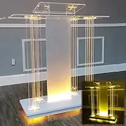 Acrylic Podium, Pulpits for Churches, Rolling Podium, Led Speech Host Table,Portable Transparent Podium Stand with LED Lights and Casters, for Church Opening Ceremony Party
