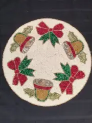 HAND BEADED CHRISTMAS Placemat Jingle Bells & Bows Table Centerpiece