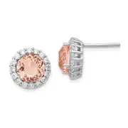 Sterling Silver Cheryl M Rhodium-Plated 100 Facet Simulated Morganite And White Brilliant-Cut Cz Halo Post Earrings