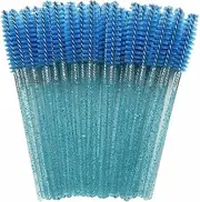 100PCS Disposable Glitter Mascara Wands Lash Brush Eyelash Makeup Spoolies for Eyebrow Eye Lash Extension (Blue)