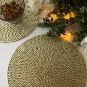 Enliven, Set of 6, Handmade beaded golden placemat, beaded chargerplate
