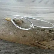 Bangle Bracelet Hammered Silver Tone Teardrop Womens Thin Stackable