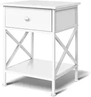 ALFORDSON Wooden Bedside Table with Drawer＆Storage Shelf, Orangiser Nightstand Sofa Side End Table Storage Cabinet for Home Bedroom, Living Room & Hallway, White (56cm x 40cm x 40cm)