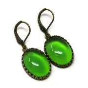 Faceted Peridot Quartz Crown Drop Antique Brass Lever-back Earrings 18x13mm