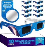 Solar Eclipse Glasses Approved 2024, (10 Pack) CE and ISO Certified Solar Eclipse Observation Glasses, Safe Shades for Direct Sun Viewing, Bonus Smartphone Photo Filter Lens, Blue Stars Design