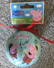 NWT Peppa Pig Christmas Ornament New “Snow Much Fun” Blue Round