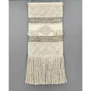 Macrame Tapestry Woven Wall Hanging Medium Cream Brown Boho Fringe Ornamet Gift
