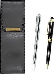 Eco Leather Pen Case, Metal Instruction Stick and Smartphone Touch Metal Mini Retro Rotating Ballpoint Pen Set BR-701S-TK66A