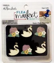 The Paper Studio FLEA MARKET FANCY Decorative Push Pins - SWAN - 6 pcs