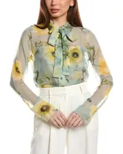 Oscar de la Renta Button Front Tie-Neck Silk Shirt