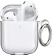 Aircawin for Airpods case Clear,Shockproof Case for Airpod case,Full Protective Soft TPU Drop Protection Accessories Case with Keychain for AirPods Charging Case 2 & 1 for Women Girls Men-Clear