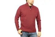 100% SHETLAND RAGG WOOL Half Zip Up Knit JUMPER Pullover Mens Sweater Knitted - Burgundy
