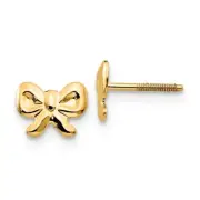 14K Yellow Gold Textured Bows Stud Earrings Screw Backs Madi K Childrens Jewelry