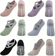 [Generic] Non-Slip Grip Yoga Socks for Women, Grip Straps, Ballet, Workout Pilates, Barre, Dancing, Hospital, Multicolor, One Size