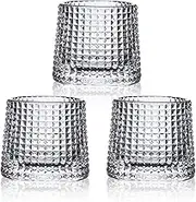 Flat bottom Crystal Whiskey Glasses, Premium 5OZ Scotch Glasses Set of 3, Old Fashioned Glasses,Thick Weighted Bottom Rocks Glasses for Drinking Bourbon, Scotch, Cocktail (Crystal Lattice)