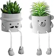 Artificial Succulents Set, Cute Artificial Potted Plant, Mini Fake Plants in Cement Pots with Hanging Leg for for Desk Shelf Bedroom Living Room and Office Decoration