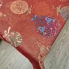 Tablecloth Red Christmas Tapestry Fabric Tablecloths Red with Golden threads