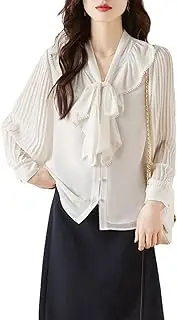 [Generic] Fashion Long Sleeve Bow Collar Shirt for Women Ruffles Chiffon Blouse Office Ladies Business Dress Shirt
