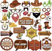36Pcs Country Party Decorations Photo Booth Props, Western Photo Booth Props for Western Party Decorations, Wild West Cowboy Photo Booth Props for Cowboy Decorations Party