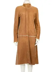 Camel Suede Shearling Long Coat