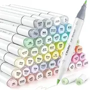 [Ohuhu] Pastel Alcohol Brush Markers - 48 - Blossoming - Double Tipped Art Markers for Artist Adults' Coloring Illustration - Brush & Fine Dual Tips - Honolulu B