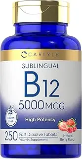 Vitamin B12 5000mcg | 250 Fast Dissolve Tablets | Natural Berry Flavor | Vegetarian, Non-GMO, Gluten Free | by Carlyle