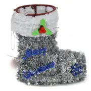 5" Tinsel Christmas Holiday Stocking Hangable Ornament Decoration Merry SILVER