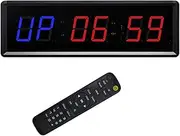 10.7 Inch Wall Clock with EMOM Timer, 1.5-in 6-Digit Cycle Timer, 12/24H Clock, Up/Dn MM:SS Format Display, Stopwatch MM:SS, Tabata, FGB